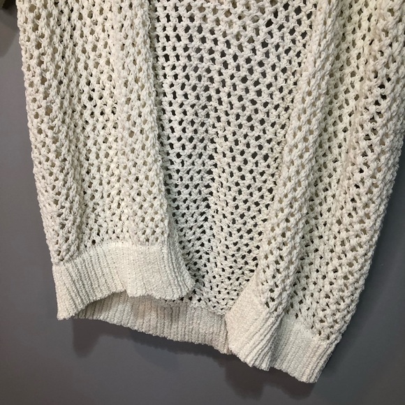 Nicole Miller Artelier Hoodie Cardigan Open Front Mesh White Sweater - Picture 5 of 9